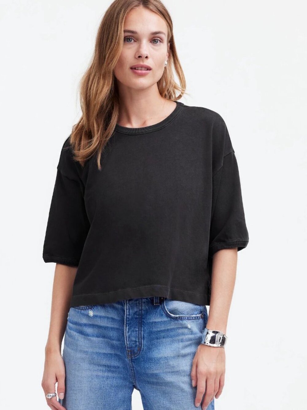 Madewell Relaxed Boxy Crewneck T-Shirt Faded Black Size M